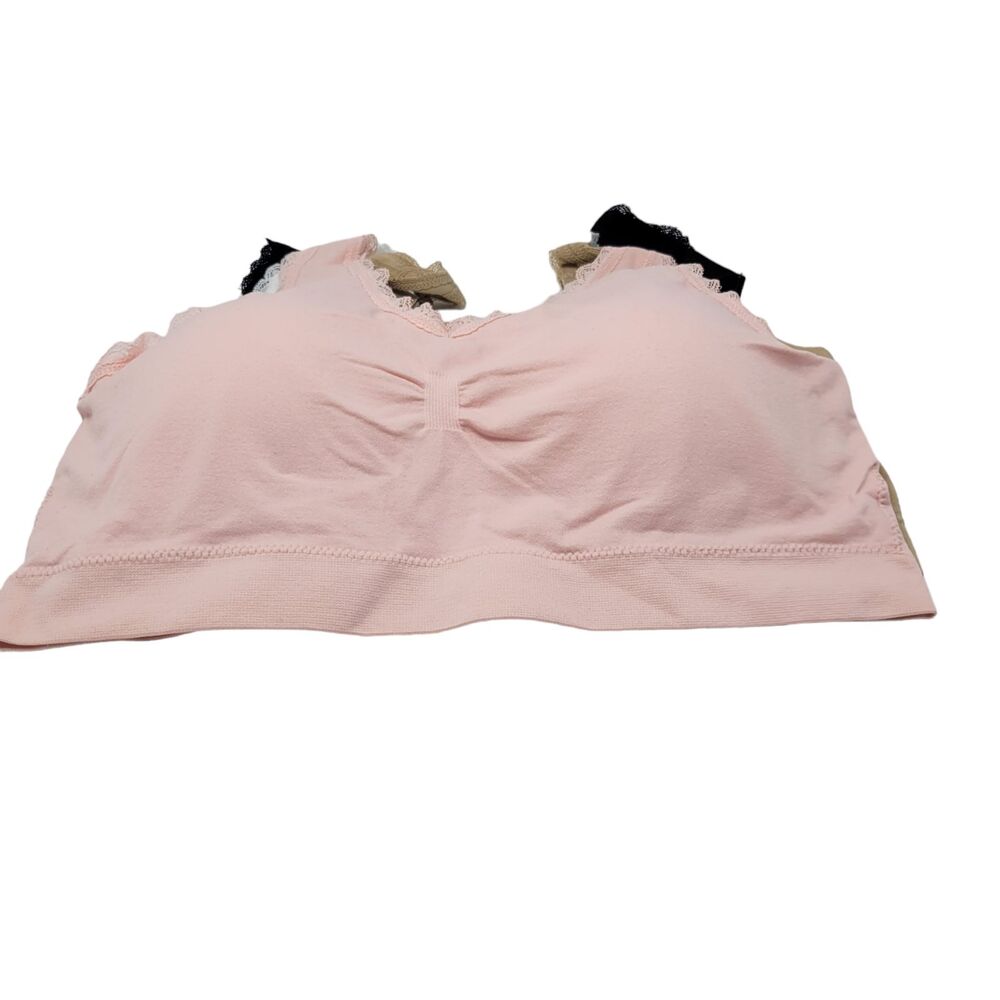 Per Lei 4- Pack Bras Plus Size 3X/4X Seamless Scoop Neck Lace Straps Multicolor